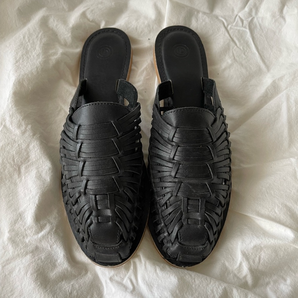 Urban Outfitters Black Woven Leather Slide Sandals